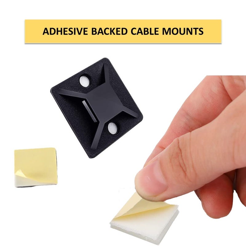 Kable Kontrol Zip Tie Mounts, 1â€ Sq, Black, 100 Pcs, Adhesive Backed Multi-Purpose UV-Resistant Mounting Squares Nylon Cable Tie Wrap Anchor Pads for Cable Management - Image 2